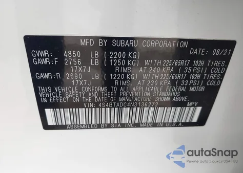 2022 Subaru Outback Premium from USA, damaged, VIN 4S4BTADC4N3136272